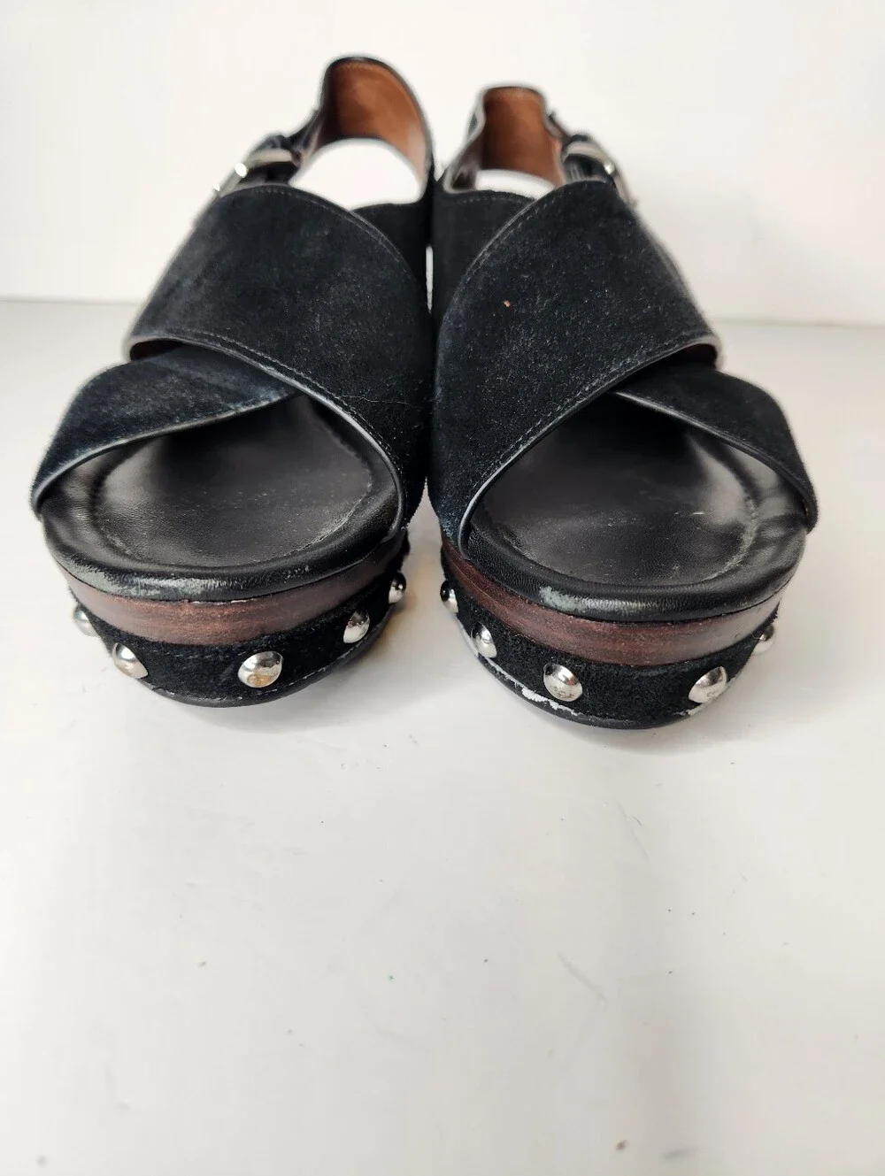 Donald Pliner Black Studded Suede Platform Open Toe Sandals Size 8.5